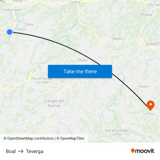 Boal to Teverga map