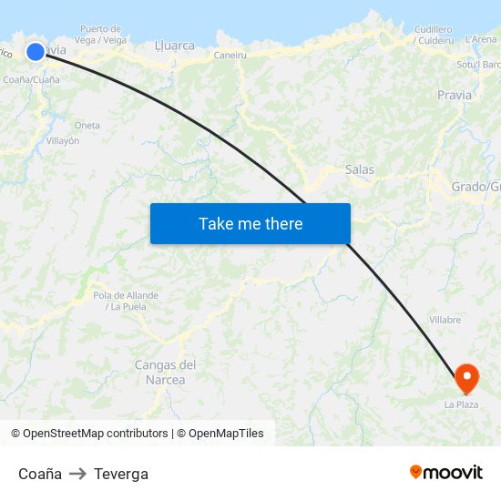 Coaña to Teverga map
