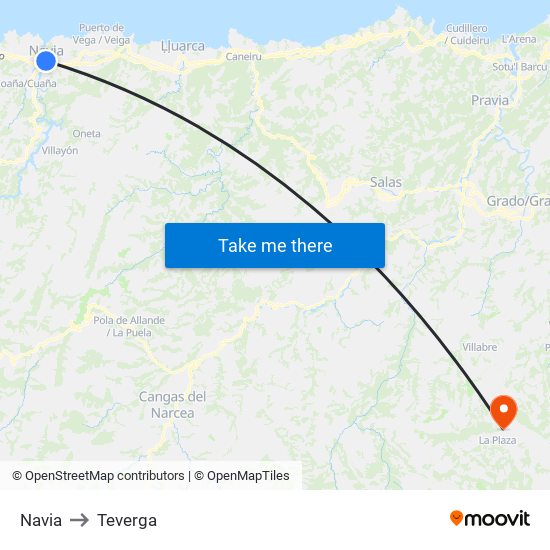 Navia to Teverga map