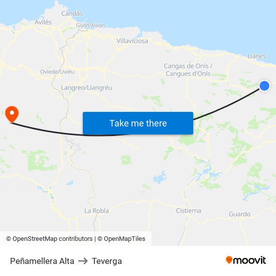 Peñamellera Alta to Teverga map