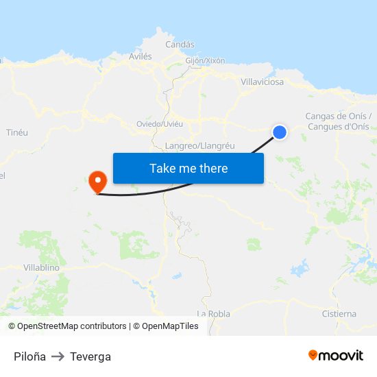 Piloña to Teverga map