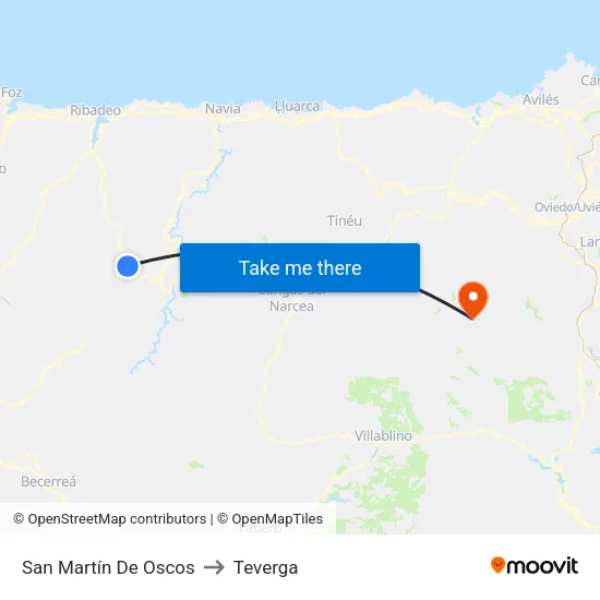 San Martín De Oscos to Teverga map