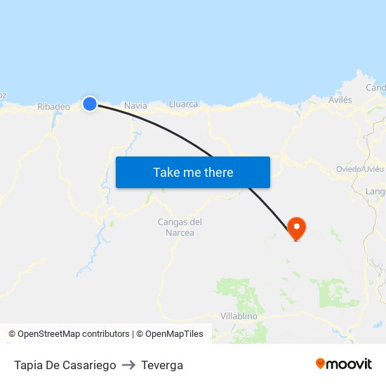 Tapia De Casariego to Teverga map