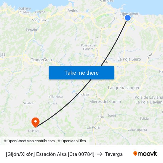 [Gijón/Xixón]  Estación Alsa [Cta 00784] to Teverga map