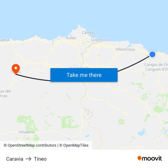 Caravia to Tineo map