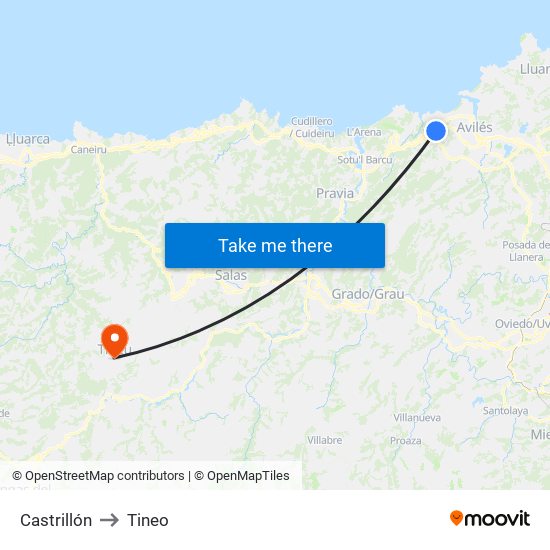 Castrillón to Tineo map