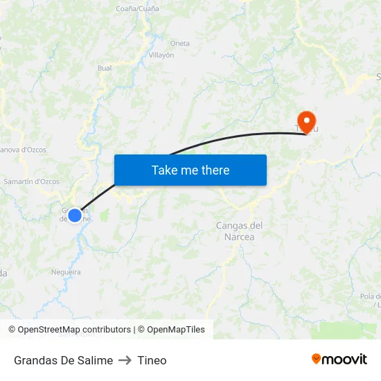 Grandas De Salime to Tineo map