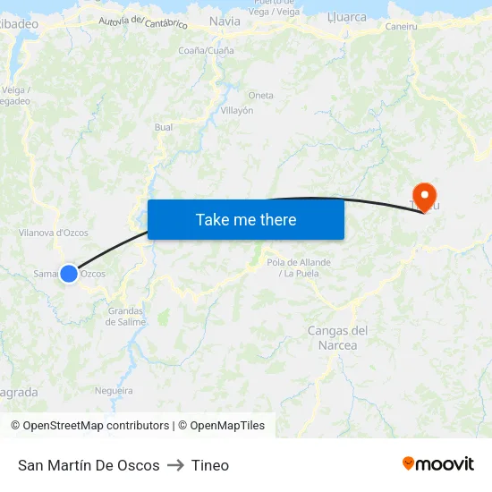 San Martín De Oscos to Tineo map