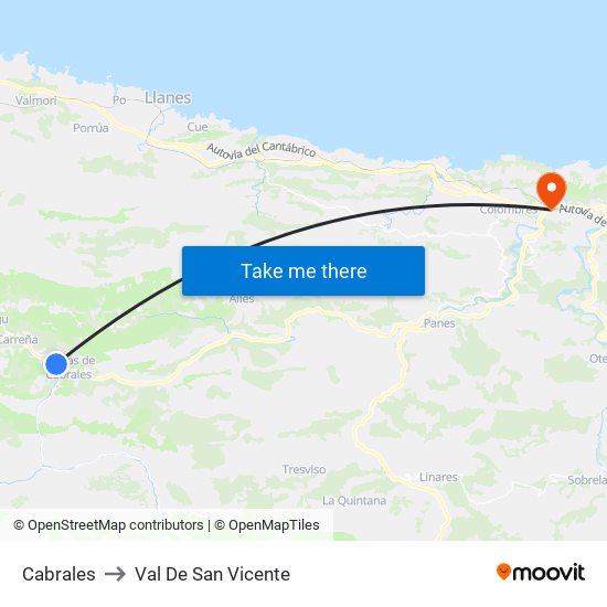 Cabrales to Val De San Vicente map