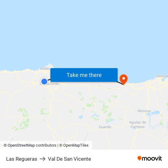 Las Regueras to Val De San Vicente map