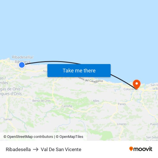 Ribadesella to Val De San Vicente map