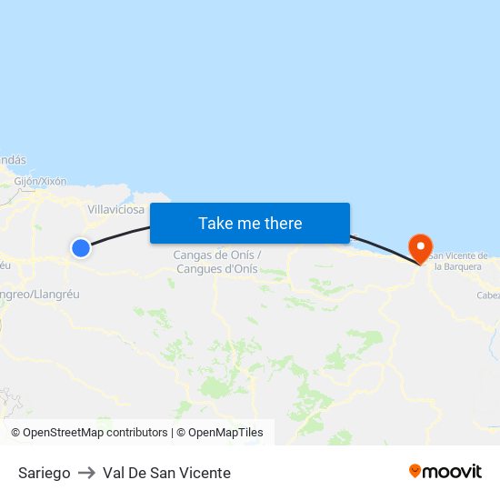 Sariego to Val De San Vicente map