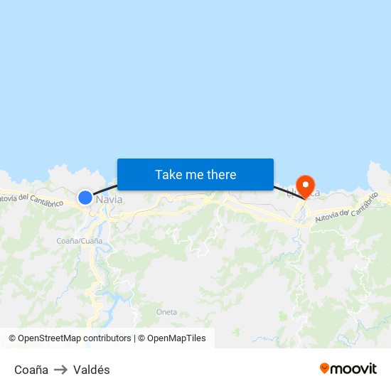 Coaña to Valdés map