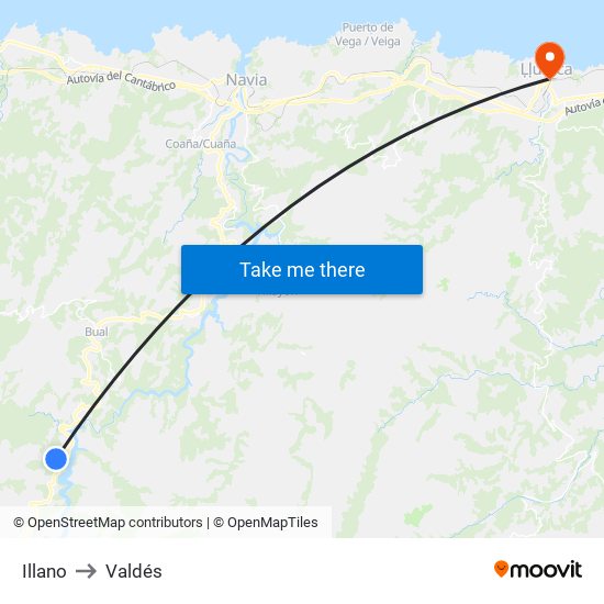 Illano to Valdés map