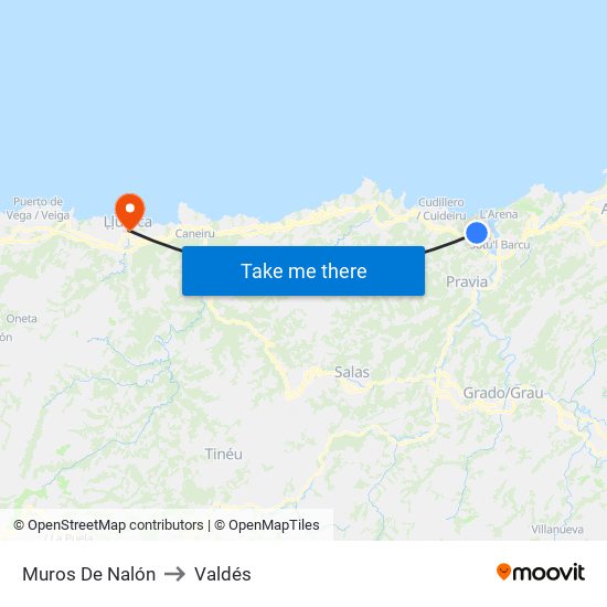 Muros De Nalón to Valdés map