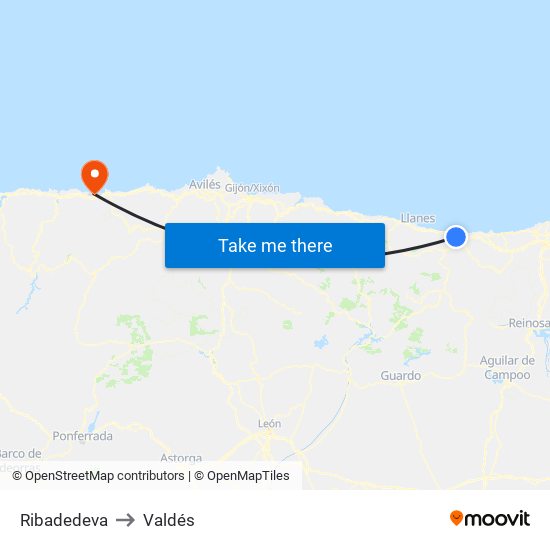 Ribadedeva to Valdés map
