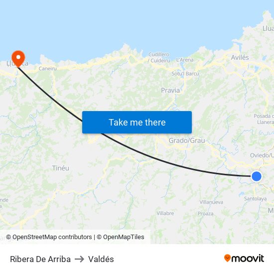 Ribera De Arriba to Valdés map