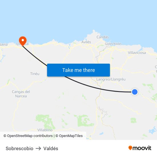 Sobrescobio to Valdés map