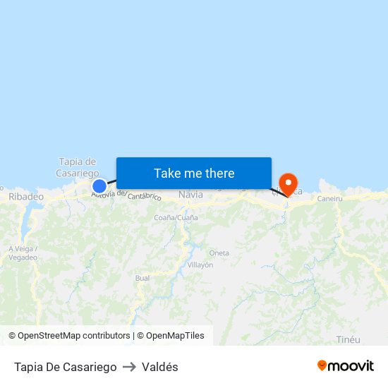 Tapia De Casariego to Valdés map