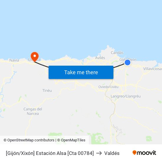 [Gijón/Xixón]  Estación Alsa [Cta 00784] to Valdés map