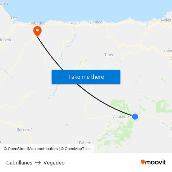 Cabrillanes to Vegadeo map
