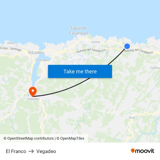 El Franco to Vegadeo map