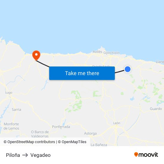 Piloña to Vegadeo map