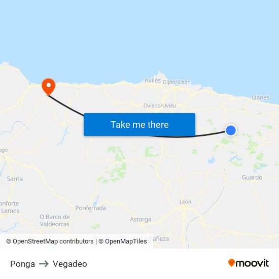 Ponga to Vegadeo map