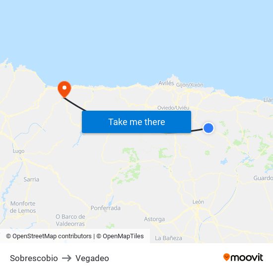 Sobrescobio to Vegadeo map