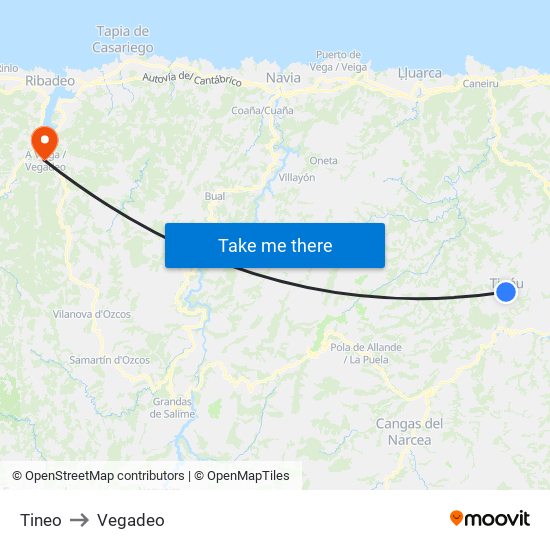 Tineo to Vegadeo map