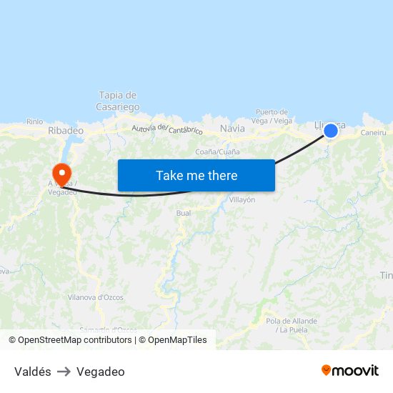 Valdés to Vegadeo map