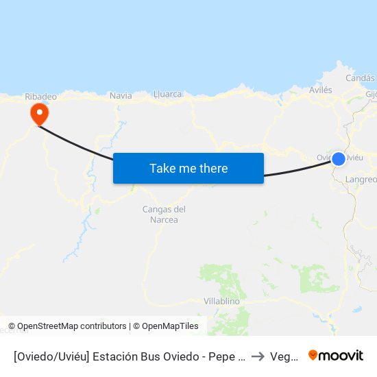 [Oviedo/Uviéu]  Estación Bus Oviedo - Pepe Cosmen [Cta 01549] to Vegadeo map