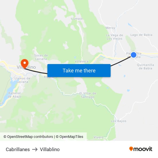 Cabrillanes to Villablino map