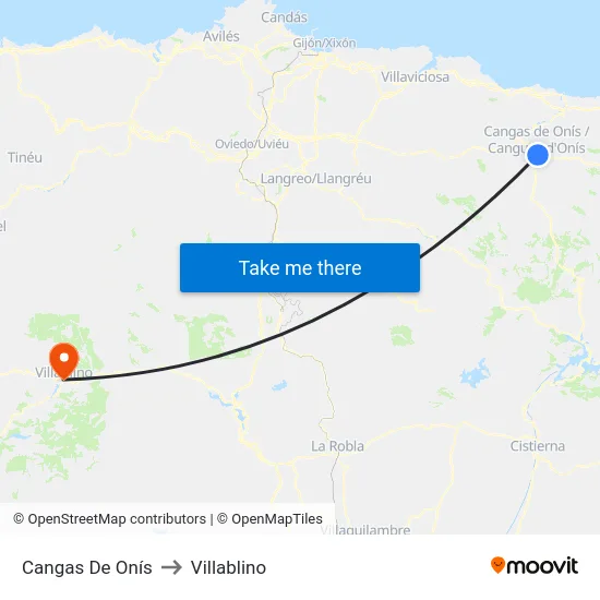 Cangas De Onís to Villablino map