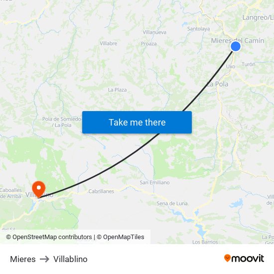 Mieres to Villablino map