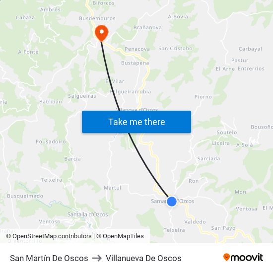 San Martín De Oscos to Villanueva De Oscos map