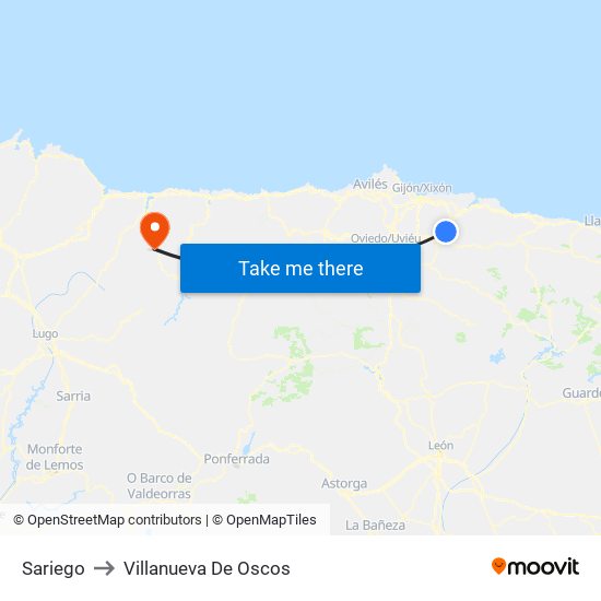 Sariego to Villanueva De Oscos map