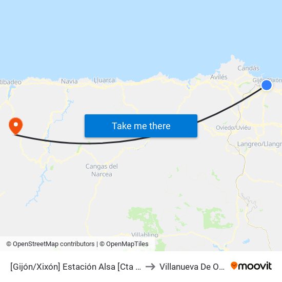 [Gijón/Xixón]  Estación Alsa [Cta 00784] to Villanueva De Oscos map