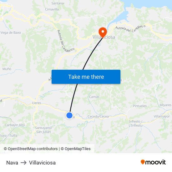 Nava to Villaviciosa map
