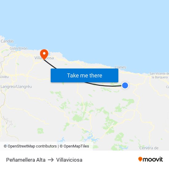 Peñamellera Alta to Villaviciosa map