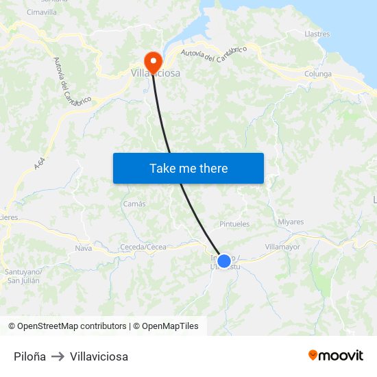 Piloña to Villaviciosa map