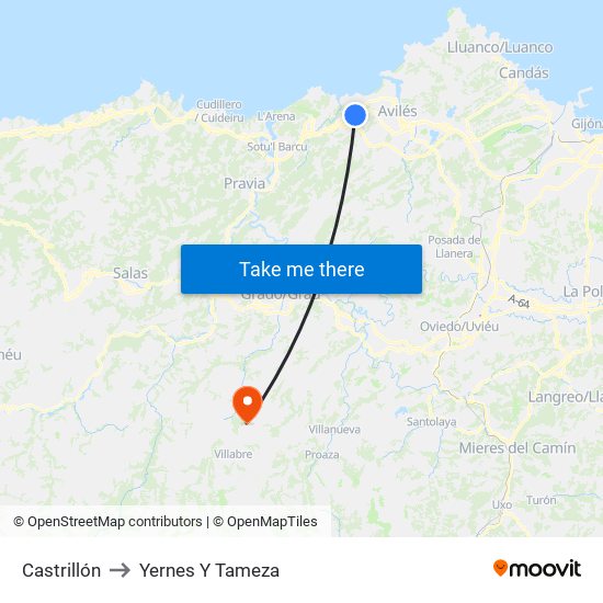 Castrillón to Yernes Y Tameza map