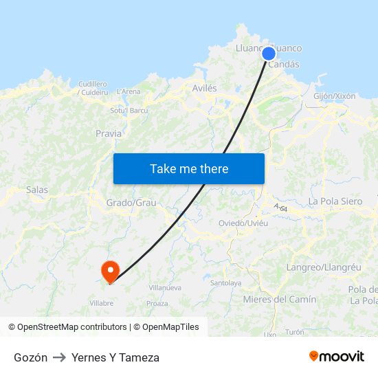 Gozón to Yernes Y Tameza map
