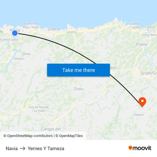 Navia to Yernes Y Tameza map