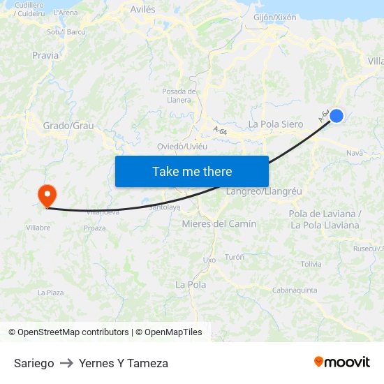 Sariego to Yernes Y Tameza map