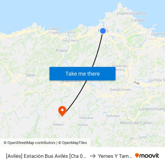 [Avilés]  Estación Bus Avilés [Cta 00161] to Yernes Y Tameza map