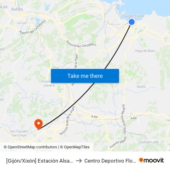 [Gijón/Xixón]  Estación Alsa [Cta 00784] to Centro Deportivo Florida Arena map