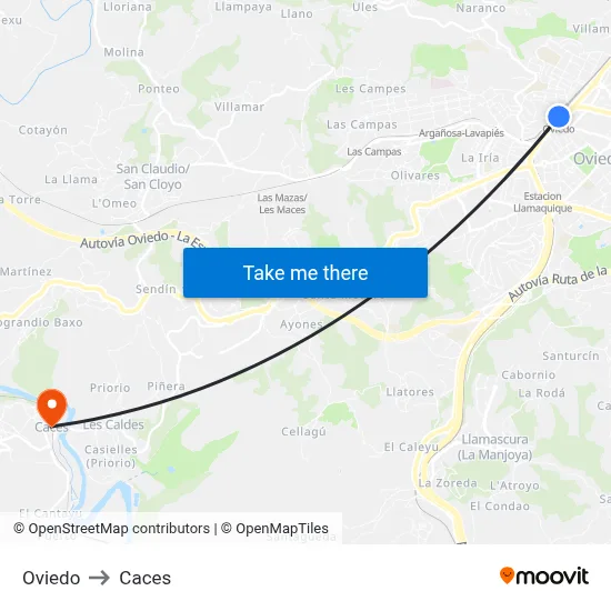 Oviedo to Caces map
