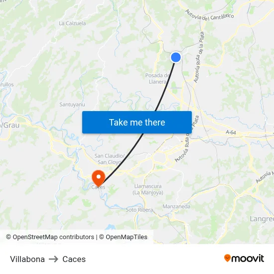 Villabona to Caces map