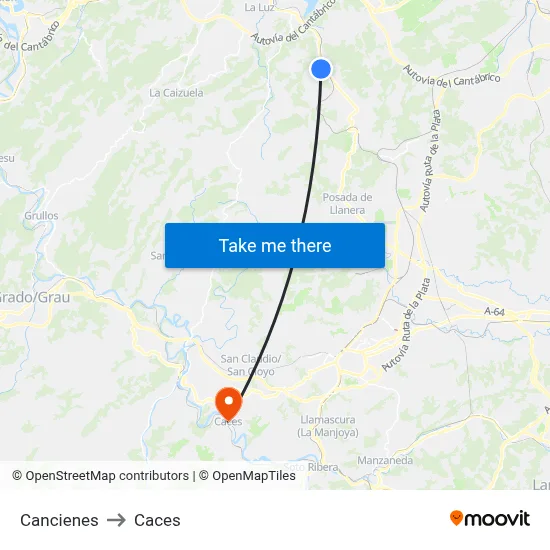 Cancienes to Caces map